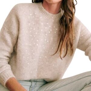 Sezane Ludivine Jumper Sweater Womens Small Beige Silver Polka Dot Mohair Wool